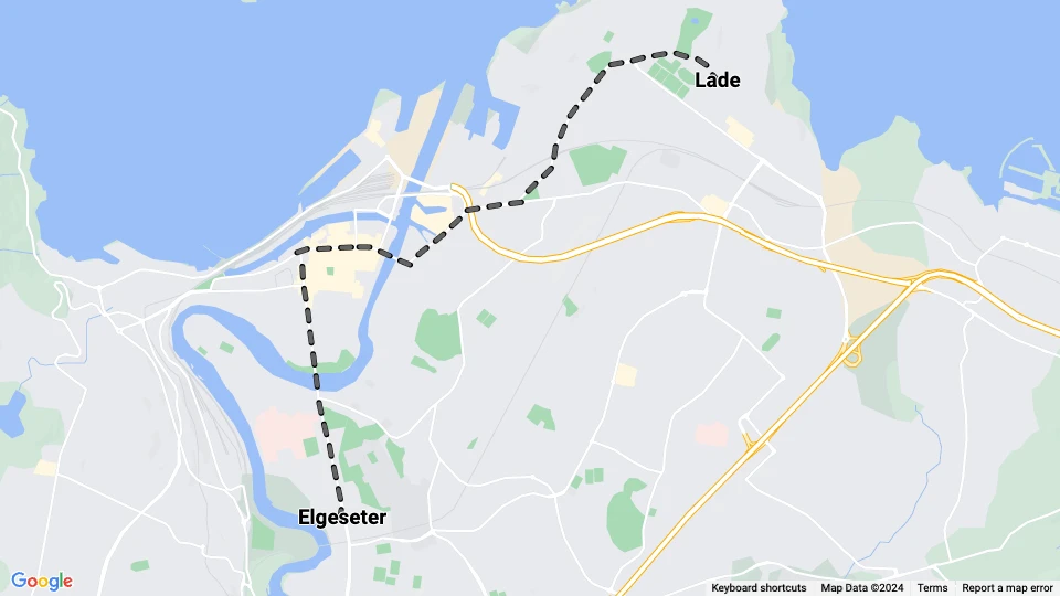 Trondheim sporvognslinje 2: Lade - Elgeseter linjekort