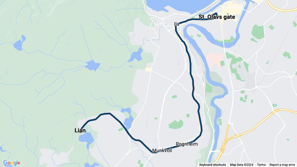 Trondheim sporvognslinje 9, Gråkallbanen: St. Olavs gate - Lian linjekort