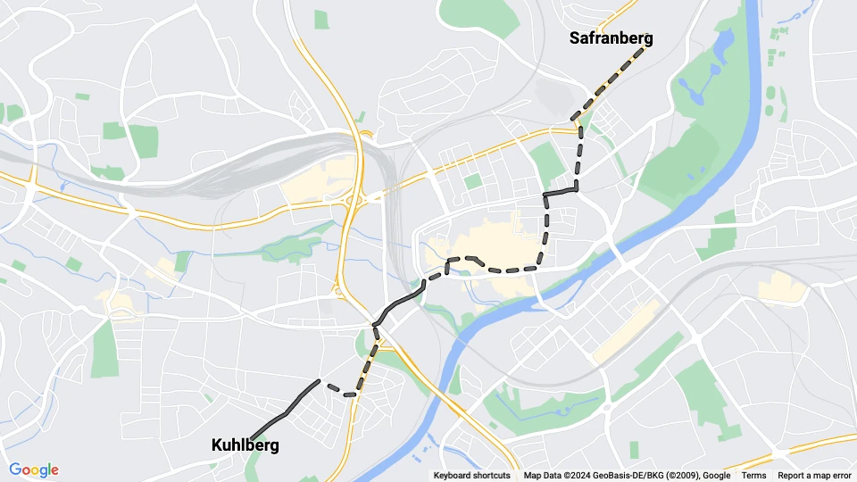 Ulm sporvognslinje 4: Kuhlberg - Safranberg linjekort