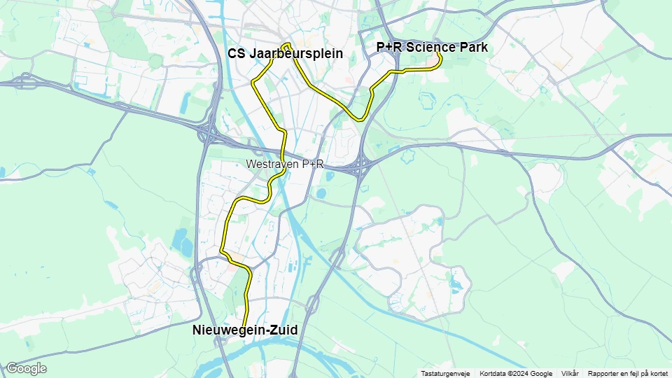 Utrecht sporvognslinje 20: P+R Science Park - Nieuwegein-Zuid linjekort