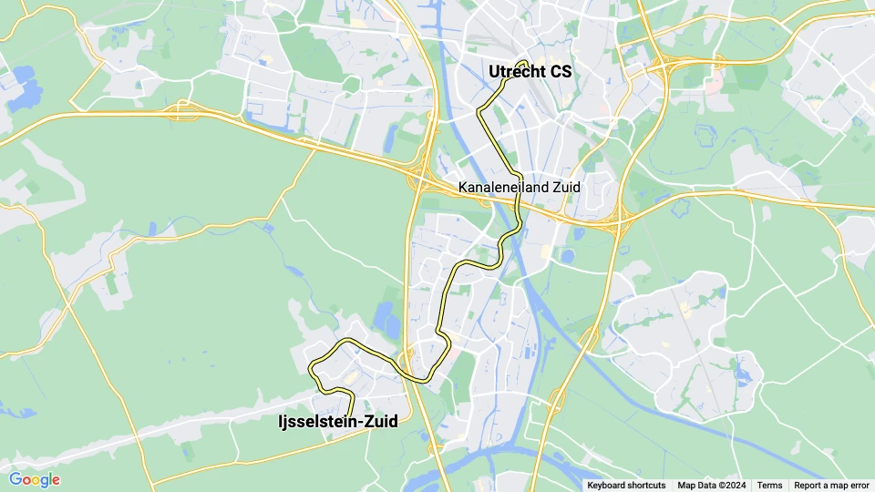 Utrecht sporvognslinje 21: Ijsselstein-Zuid - Utrecht CS linjekort
