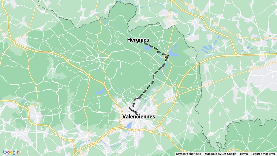 Valenciennes sporvognslinje: Valenciennes - Hergnies linjekort