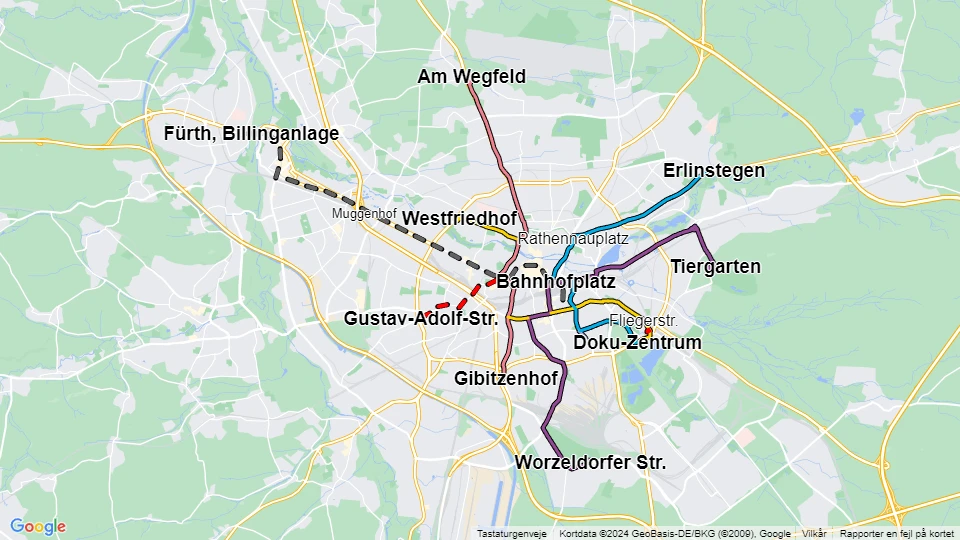 Verkehrs-Aktiengesellschaft Nürnberg (VAG)  linjekort