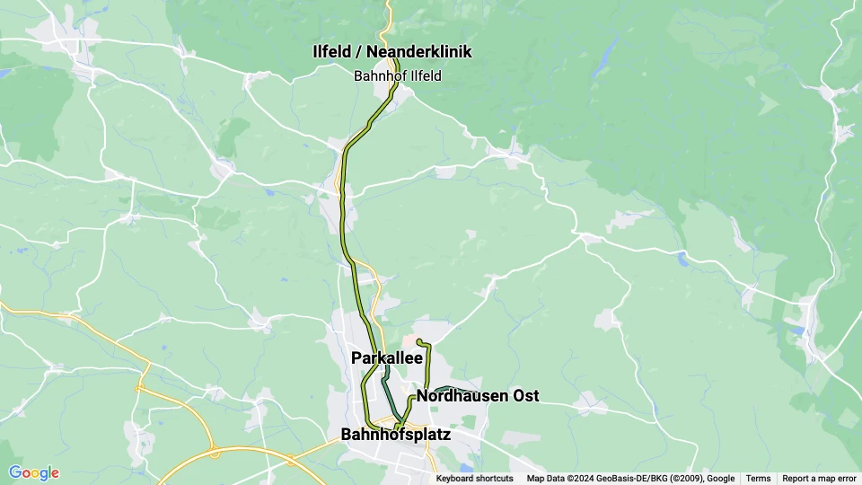 Verkehrsbetriebe Nordhausen linjekort