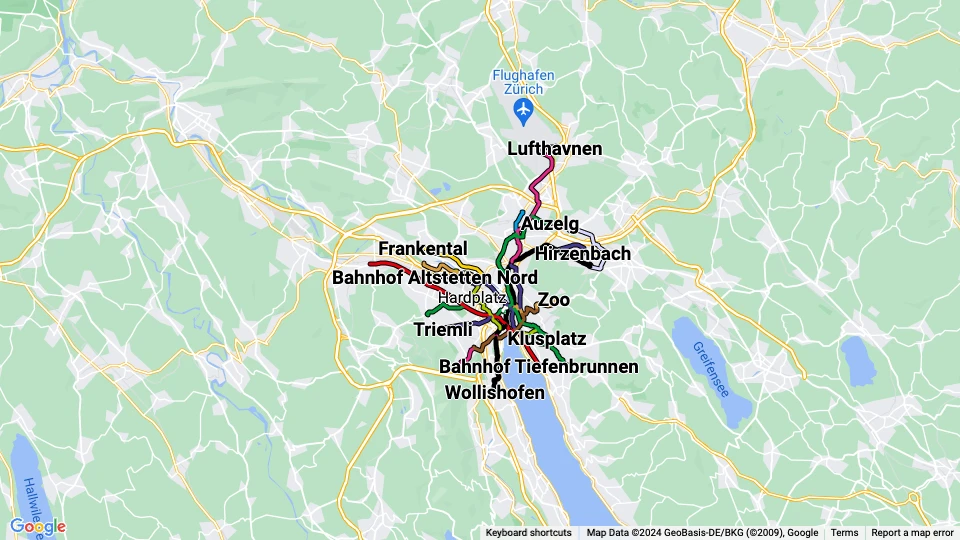 Verkehrsbetriebe Zürich (VBZ) linjekort
