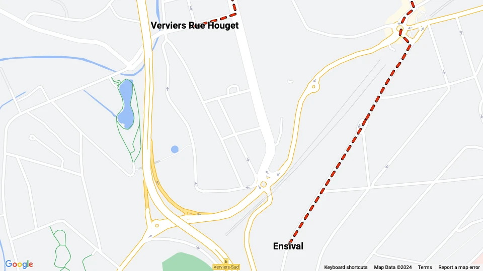 Verviers sporvognslinje 1: Ensival - Verviers Rue Houget linjekort