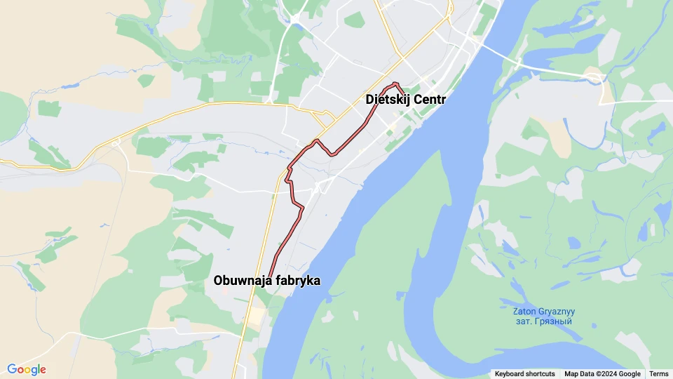 Volgograd sporvognslinje 4: Dietskij Centr - Obuwnaja fabryka linjekort