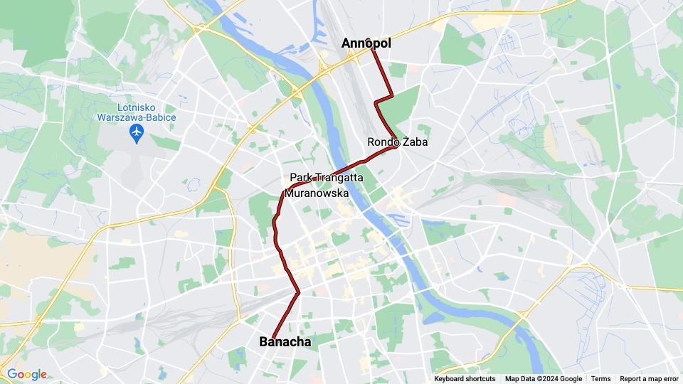 Warszawa sporvognslinje 1: Annopol - Banacha linjekort