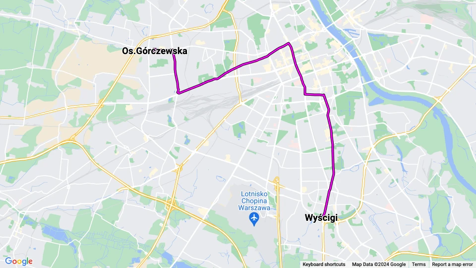 Warszawa sporvognslinje 10: Wyścigi - Os.Górczewska linjekort