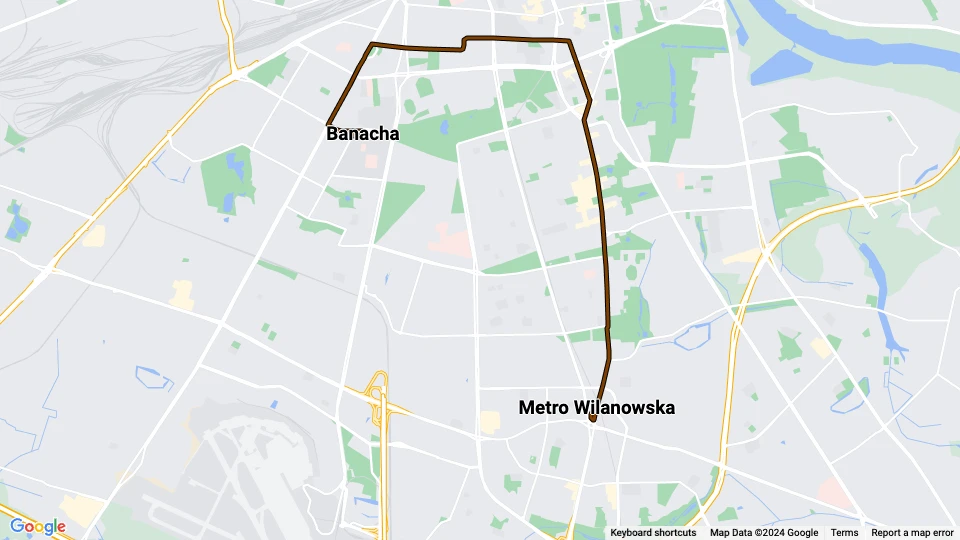 Warszawa sporvognslinje 14: Banacha - Metro Wilanowska linjekort