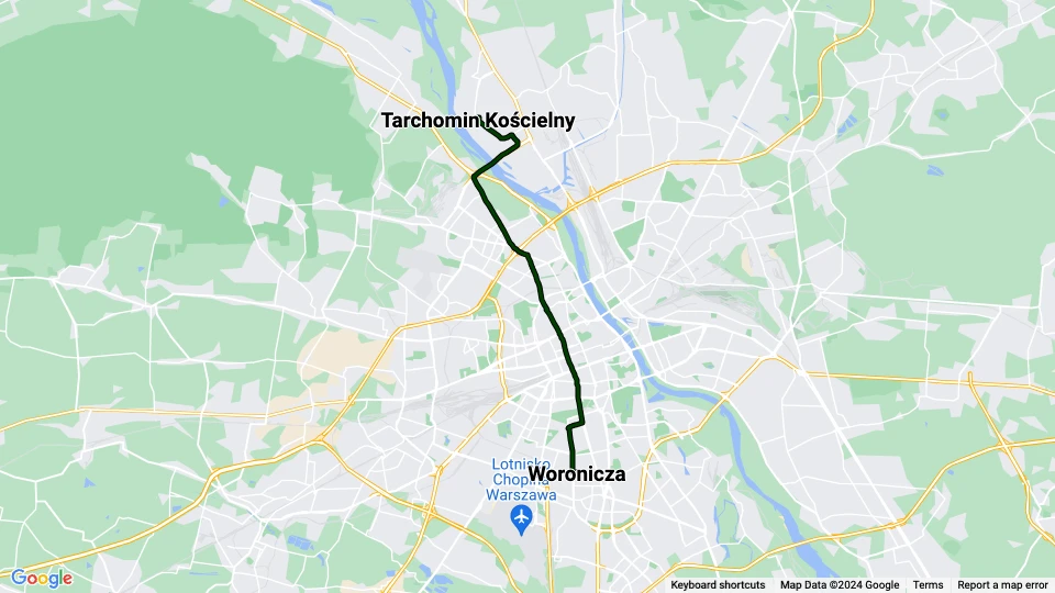 Warszawa sporvognslinje 17: Woronicza - Tarchomin Kościelny linjekort