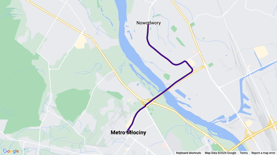 Warszawa sporvognslinje 2: Metro Młociny - Nowodwory linjekort