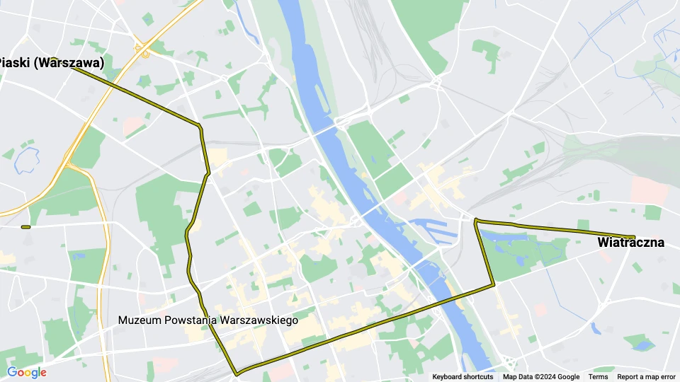 Warszawa sporvognslinje 22: Piaski (Warszawa) - Wiatraczna linjekort