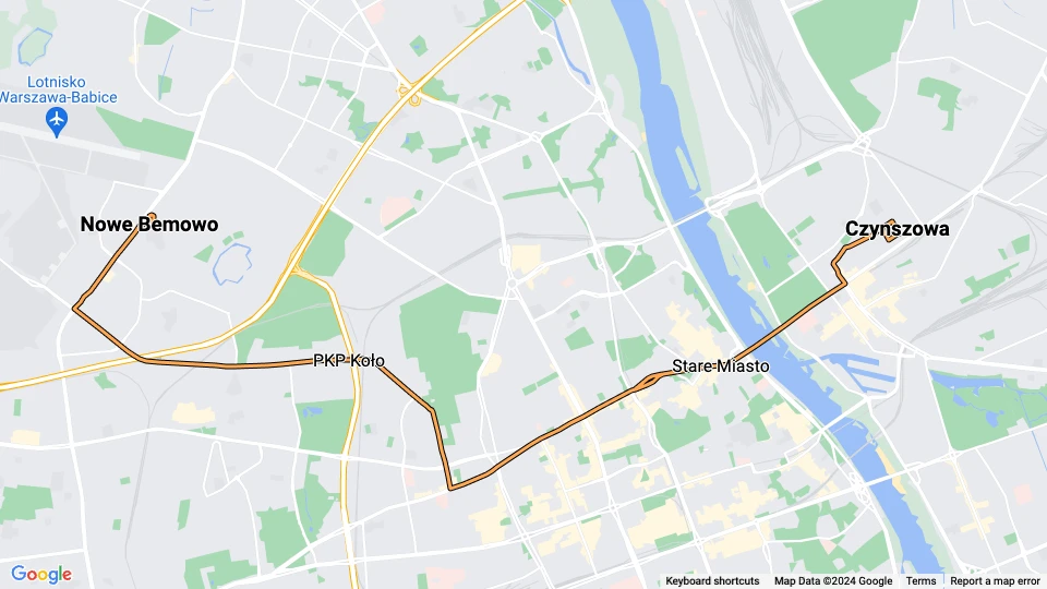 Warszawa sporvognslinje 23: Nowe Bemowo - Czynszowa linjekort