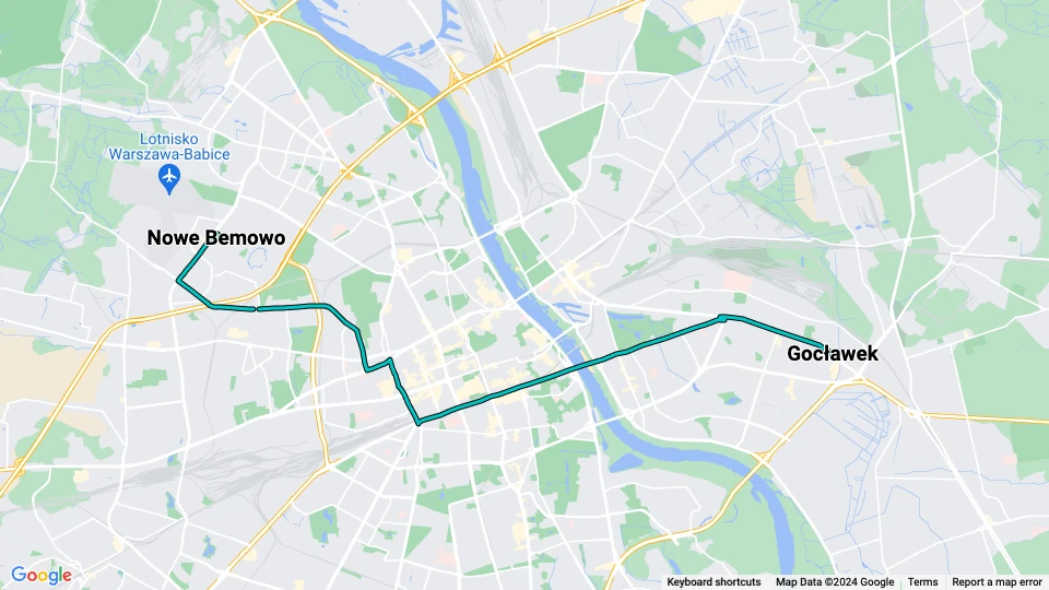 Warszawa sporvognslinje 24: Gocławek - Nowe Bemowo linjekort
