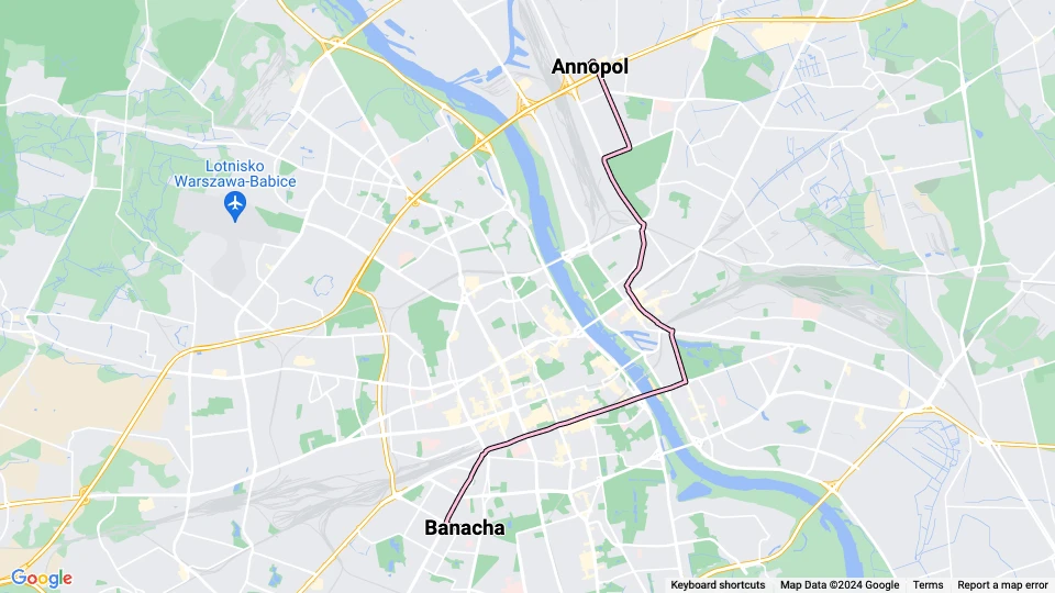 Warszawa sporvognslinje 25: Annopol - Banacha linjekort