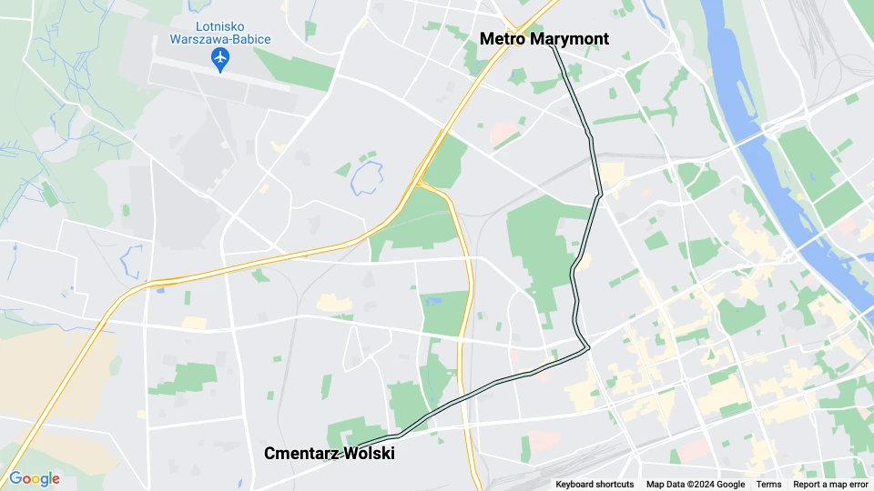 Warszawa sporvognslinje 27: Cmentarz Wolski - Metro Marymont linjekort