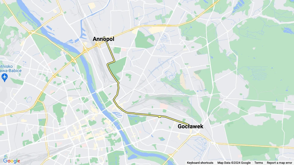 Warszawa sporvognslinje 3: Annopol - Gocławek linjekort