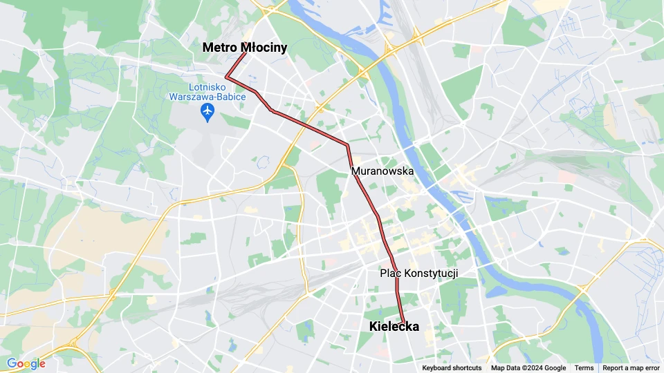 Warszawa sporvognslinje 33: Metro Młociny - Kielecka linjekort