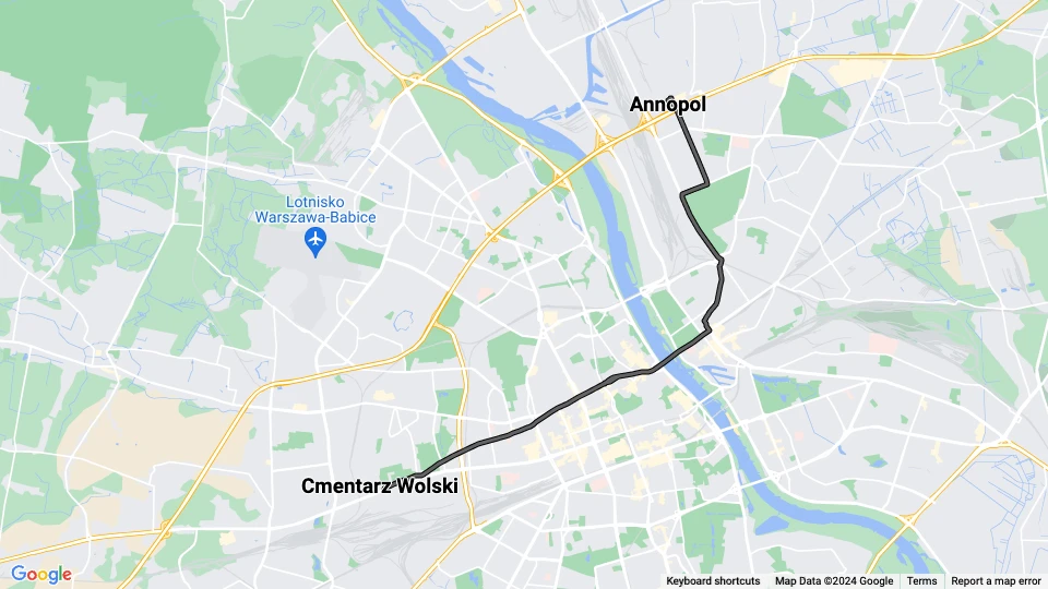Warszawa sporvognslinje 34: Annopol - Cmentarz Wolski linjekort