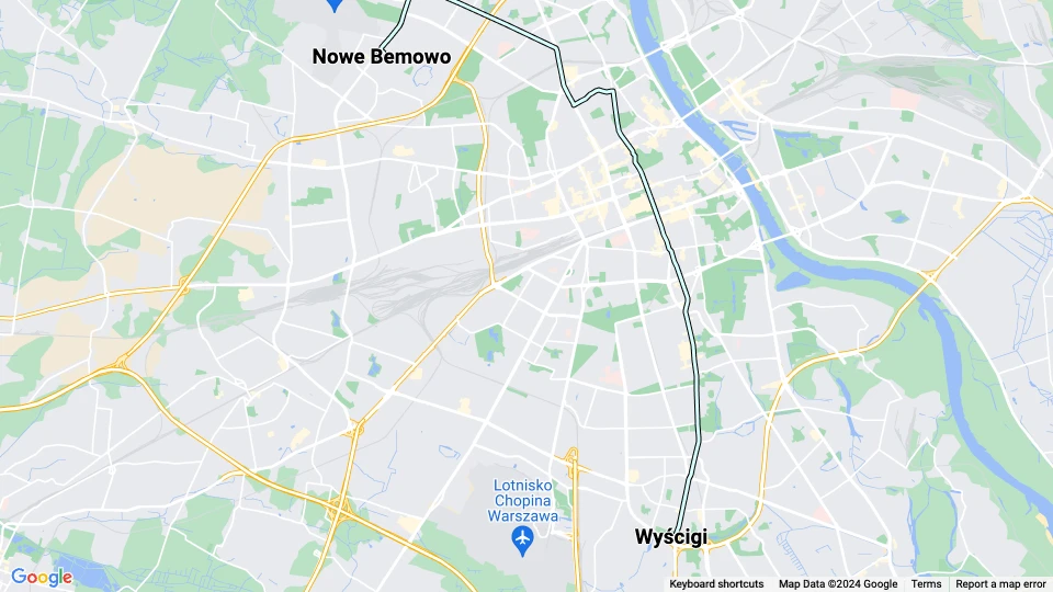 Warszawa sporvognslinje 35: Wyścigi - Nowe Bemowo linjekort