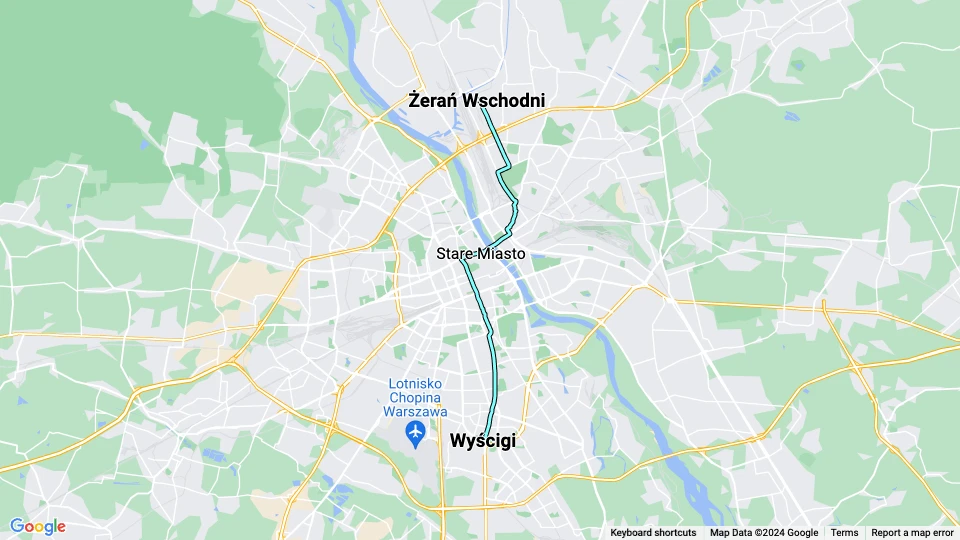 Warszawa sporvognslinje 4: Żerań Wschodni - Wyścigi linjekort