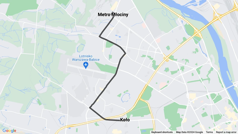 Warszawa sporvognslinje 5: Metro Młociny - Koło linjekort