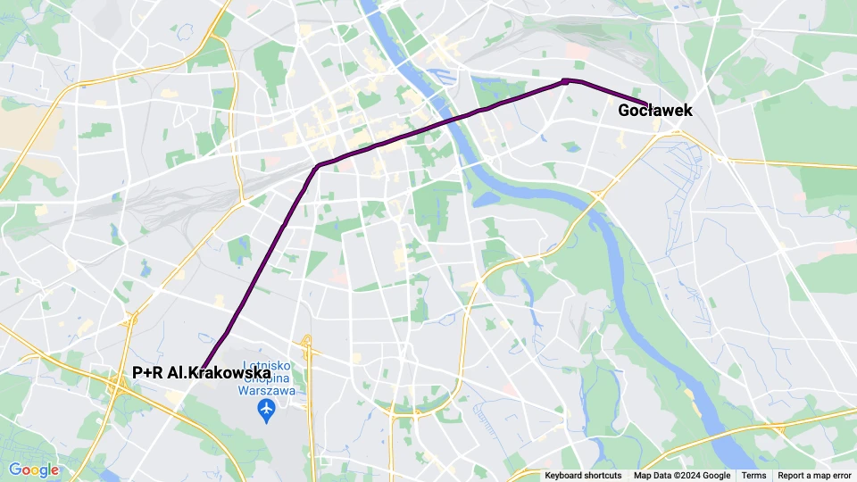 Warszawa sporvognslinje 9: Gocławek - P+R Al.Krakowska linjekort