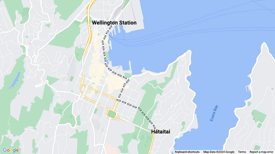 Wellington sporvognslinje Hataitai: Wellington Station - Hataitai linjekort