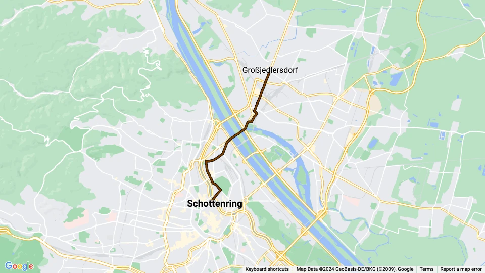 Wien ekstralinje 231: Schottenring - Großjedlersdorf linjekort