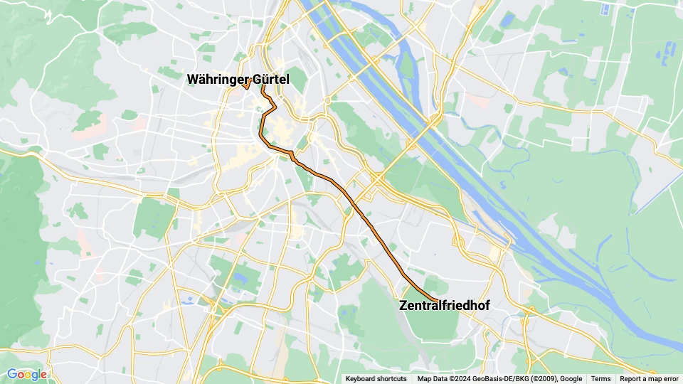 Wien ekstralinje 35: Währinger Gürtel - Zentralfriedhof linjekort