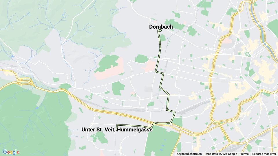 Wien sporvognslinje 10: Dornbach - Unter St. Veit, Hummelgasse linjekort