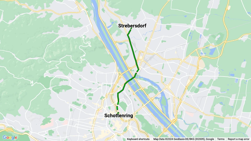 Wien sporvognslinje 132: Schottenring - Strebersdorf linjekort