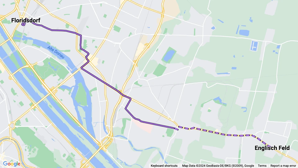 Wien sporvognslinje 217: Floridsdorf - Englisch Feld linjekort