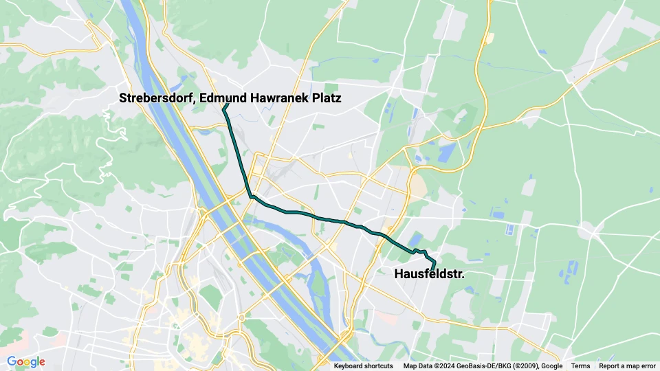 Wien sporvognslinje 26: Hausfeldstr. - Strebersdorf, Edmund Hawranek Platz linjekort