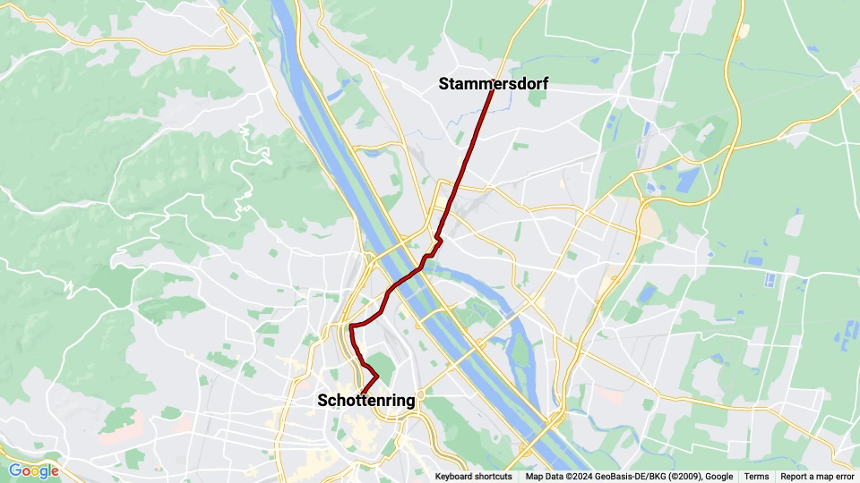 Wien sporvognslinje 31: Stammersdorf - Schottenring linjekort