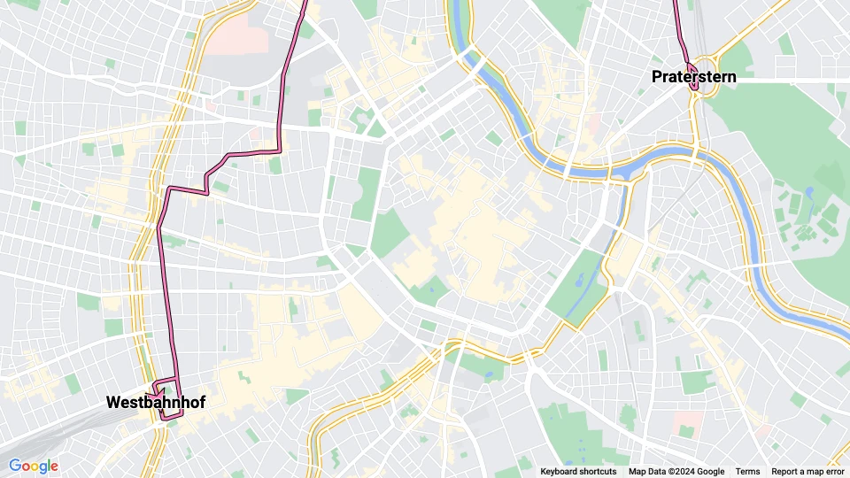 Wien sporvognslinje 5: Praterstern - Westbahnhof linjekort