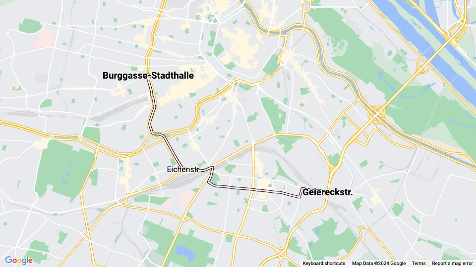 Wien sporvognslinje 6: Burggasse-Stadthalle - Geiereckstr. linjekort