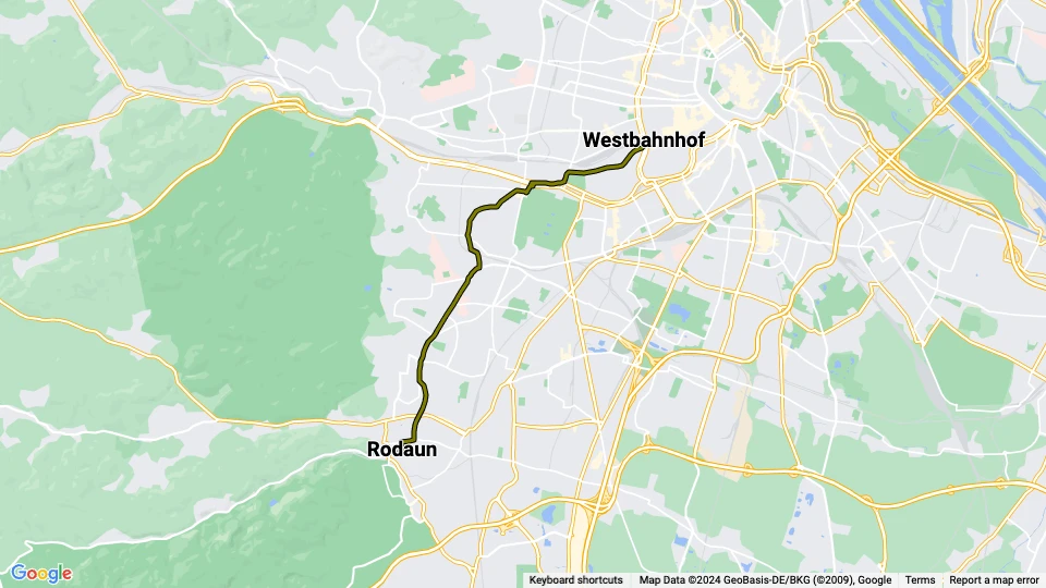 Wien sporvognslinje 60: Westbahnhof - Rodaun linjekort