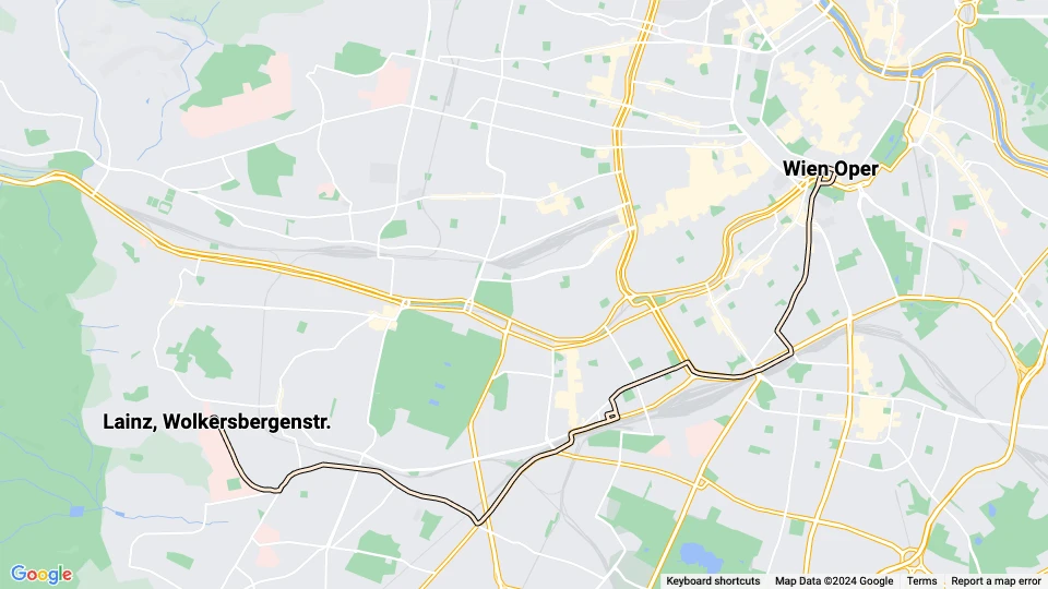 Wien sporvognslinje 62: Wien Oper - Lainz, Wolkersbergenstr. linjekort