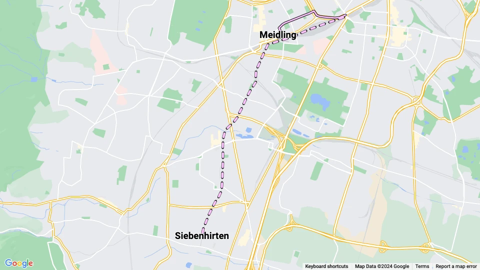 Wien sporvognslinje 64: Meidling - Siebenhirten linjekort