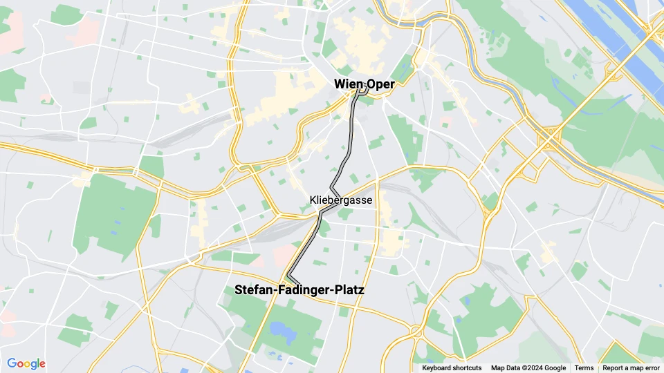 Wien sporvognslinje 65: Wien Oper - Stefan-Fadinger-Platz linjekort