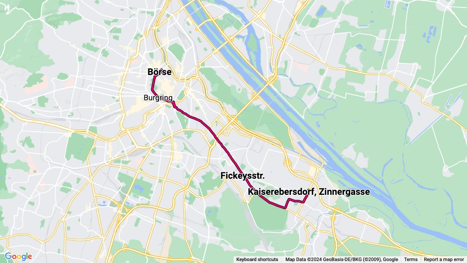 Wien sporvognslinje 71: Börse - Kaiserebersdorf, Zinnergasse linjekort
