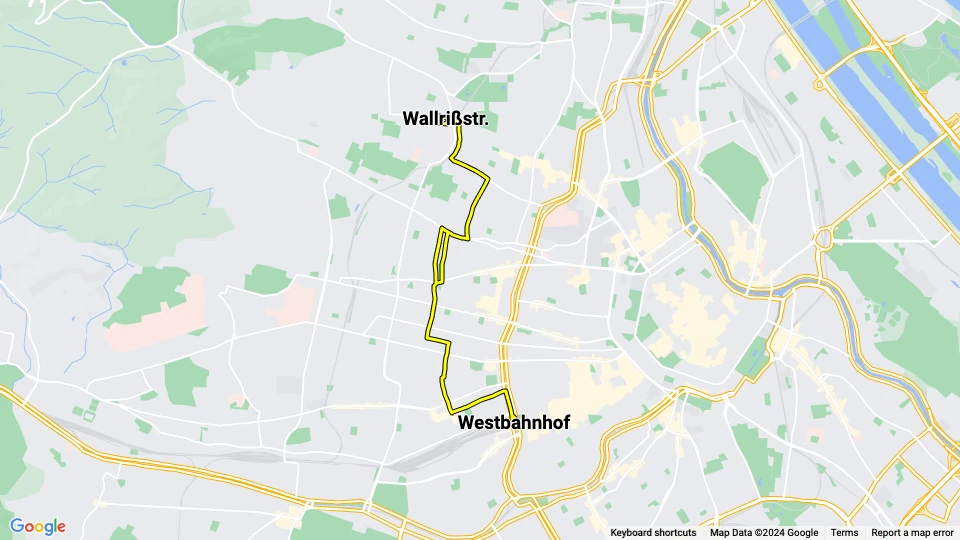 Wien sporvognslinje 9: Westbahnhof - Wallrißstr. linjekort