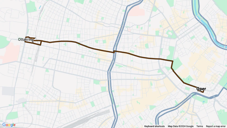 Wien sporvognslinje J: Oper - Ottakring linjekort