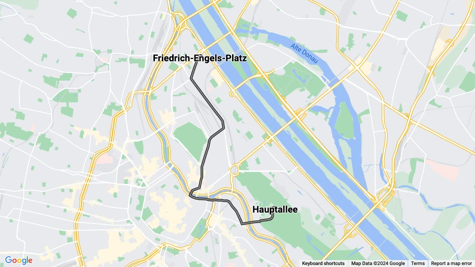 Wien sporvognslinje N: Friedrich-Engels-Platz - Hauptallee linjekort
