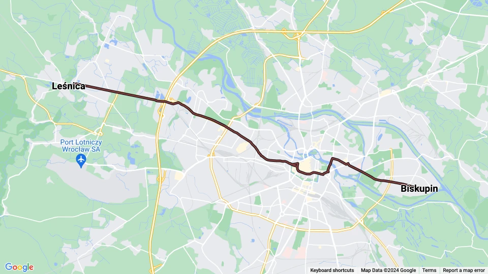 Wrocław sporvognslinje 10: Biskupin - Leśnica linjekort
