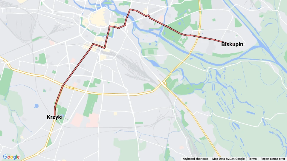 Wrocław sporvognslinje 2: Biskupin - Krzyki linjekort