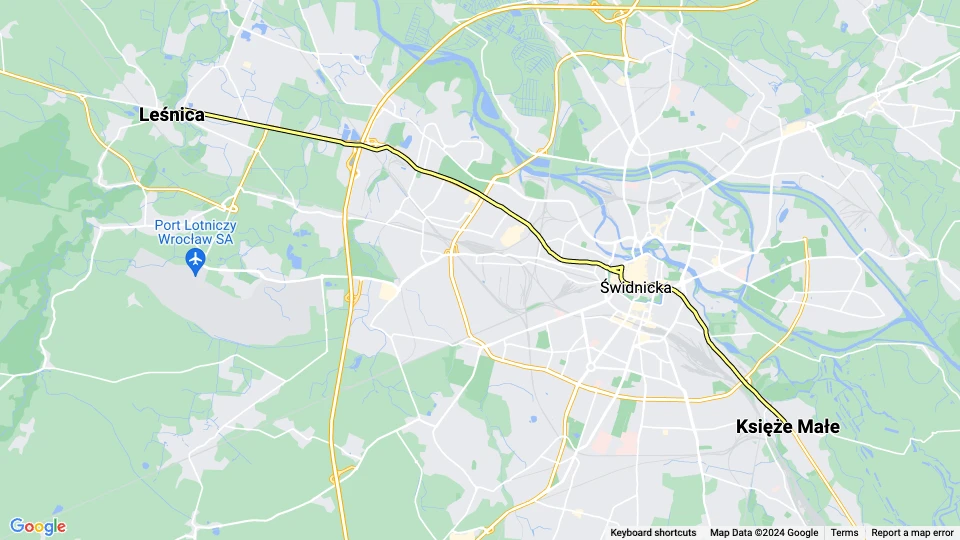 Wrocław sporvognslinje 3: Leśnica - Księże Małe linjekort