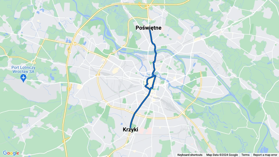 Wrocław sporvognslinje 7: Krzyki - Poświętne linjekort